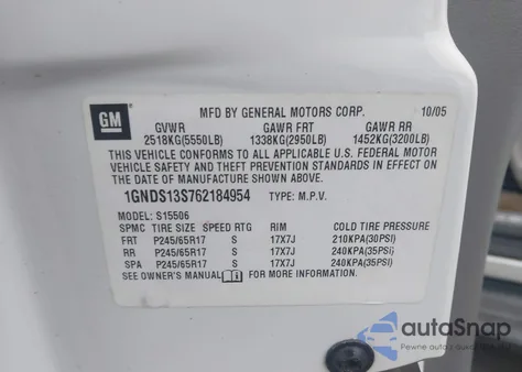 2006 Chevrolet Trailblazer Lt from USA, damaged, VIN 1GNDS13S762184954